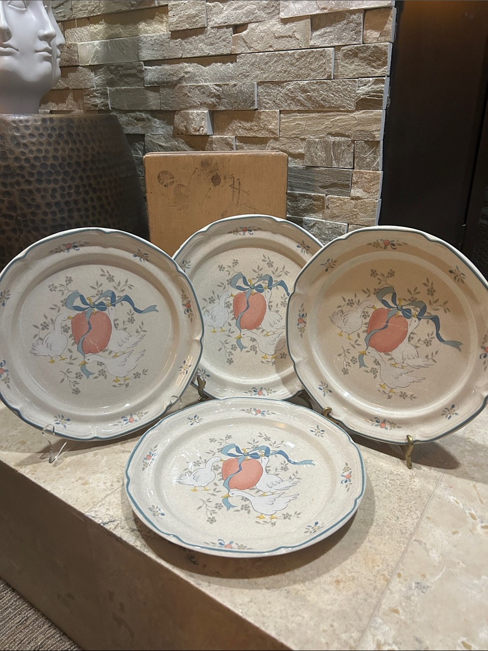 (4) INTERNATIONAL CHINA “Marmalade” Fruit Floral Duck Stoneware Dinner Plates